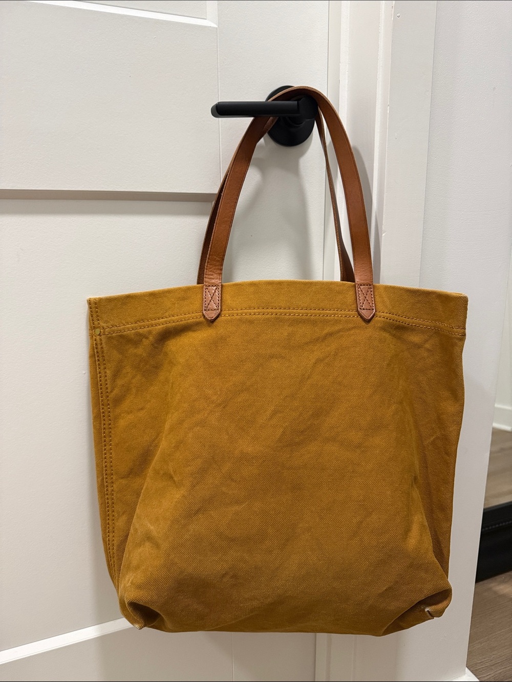 Madewell Mustard Canvas Tote with Tan Leather Straps